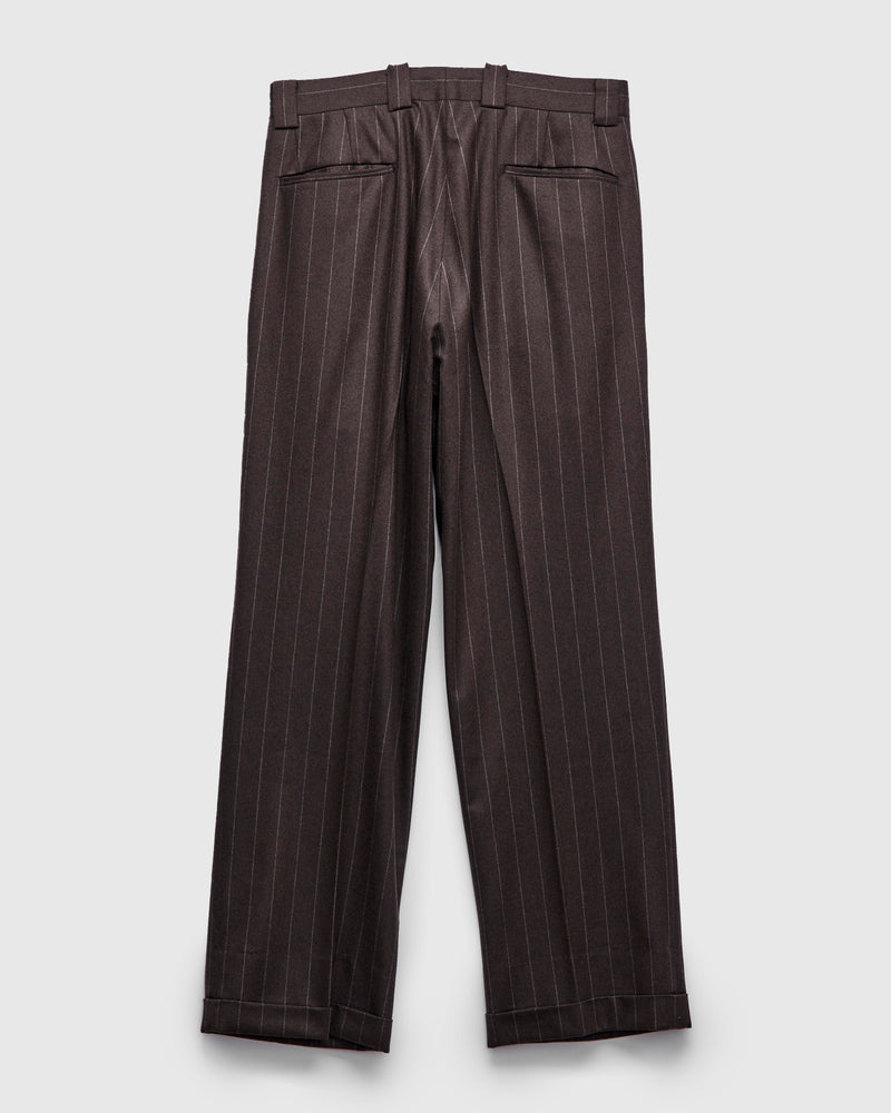 2-Pleat Wool Trousers in Top Brown Stripe