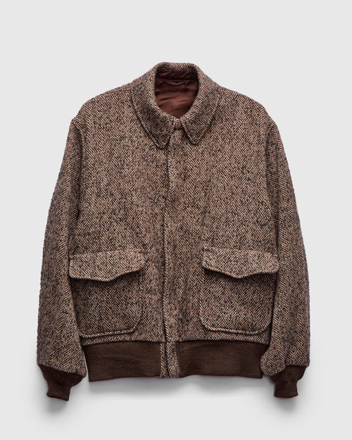 Flight Jacket in Brown Herringbone