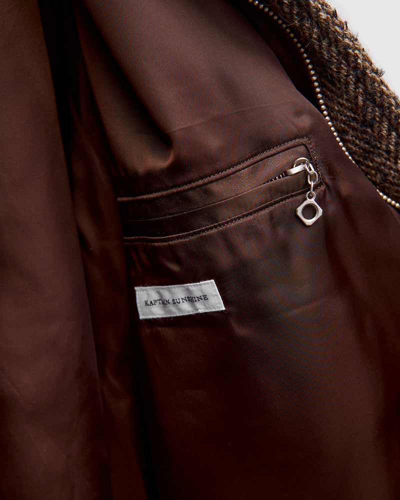 Flight Jacket in Brown Herringbone