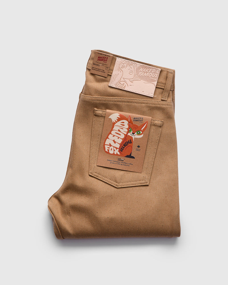 "Brown Fox" 13oz FoxFibre® Brown Selvedge Denim - Weird Guy Fit