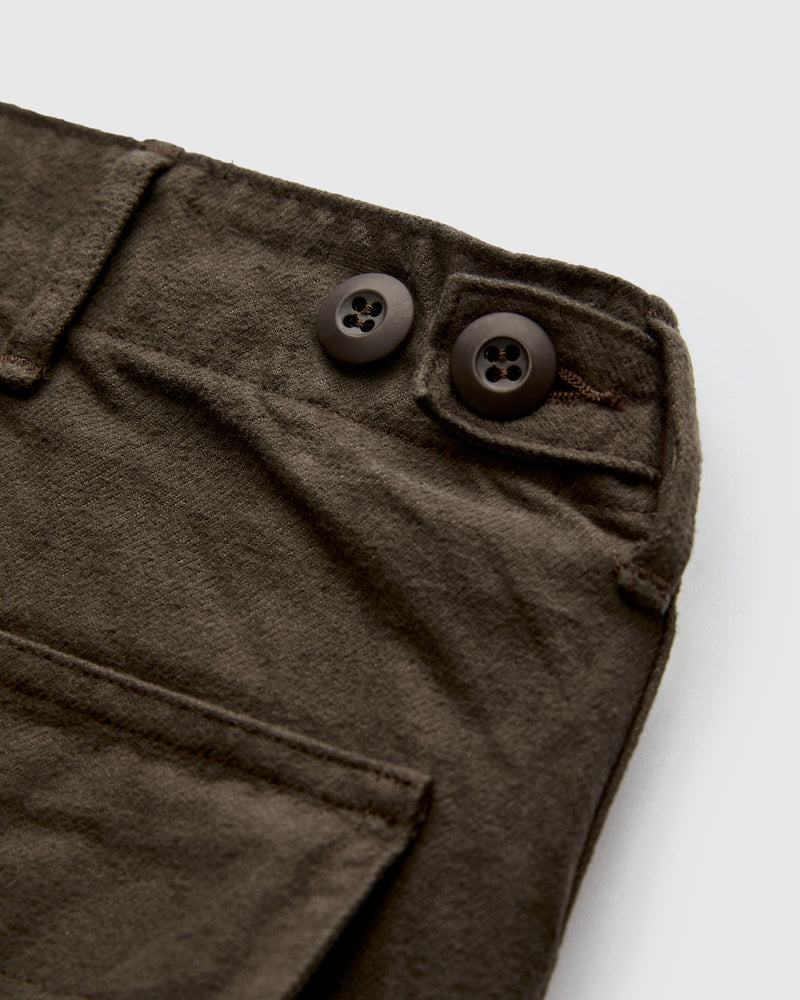 Brushed Flannel Straight Fatigue Pants in Coffee Brown