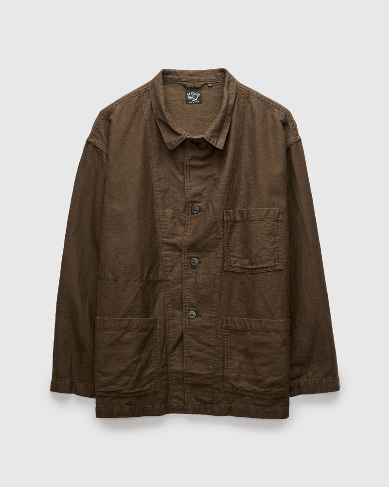 Linen Moleskin Simple Work Jacket in Coffee Brown
