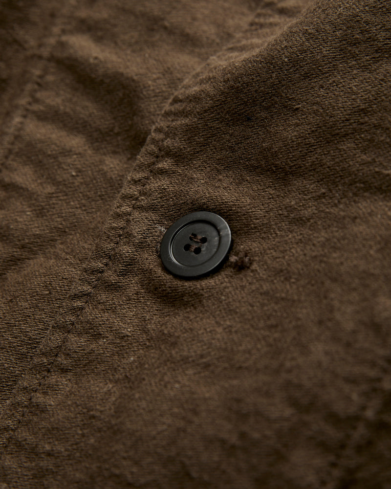 Linen Moleskin Simple Work Jacket in Coffee Brown