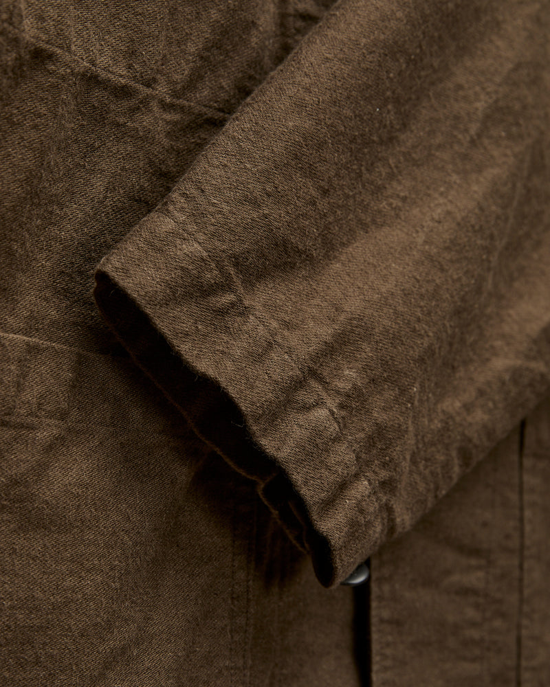Linen Moleskin Simple Work Jacket in Coffee Brown