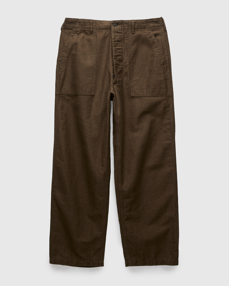 Linen Moleskin Straight Fatigue Pants in Coffee Brown