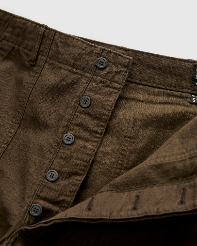 Linen Moleskin Straight Fatigue Pants in Coffee Brown