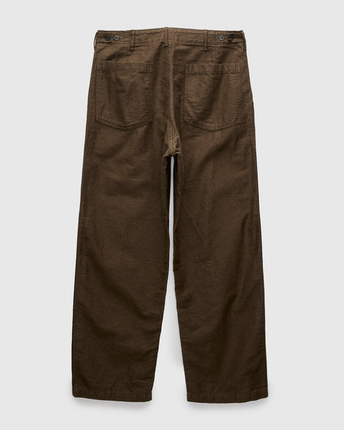 Linen Moleskin Straight Fatigue Pants in Coffee Brown