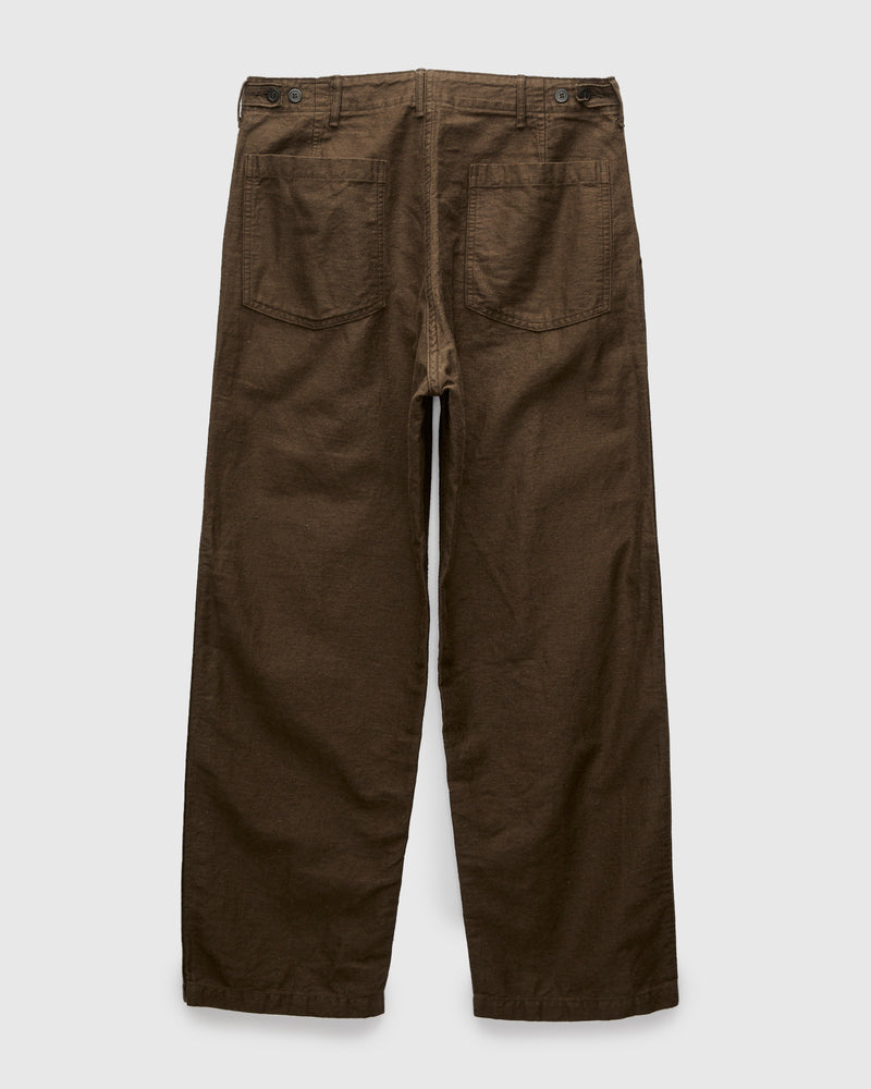 Linen Moleskin Straight Fatigue Pants in Coffee Brown