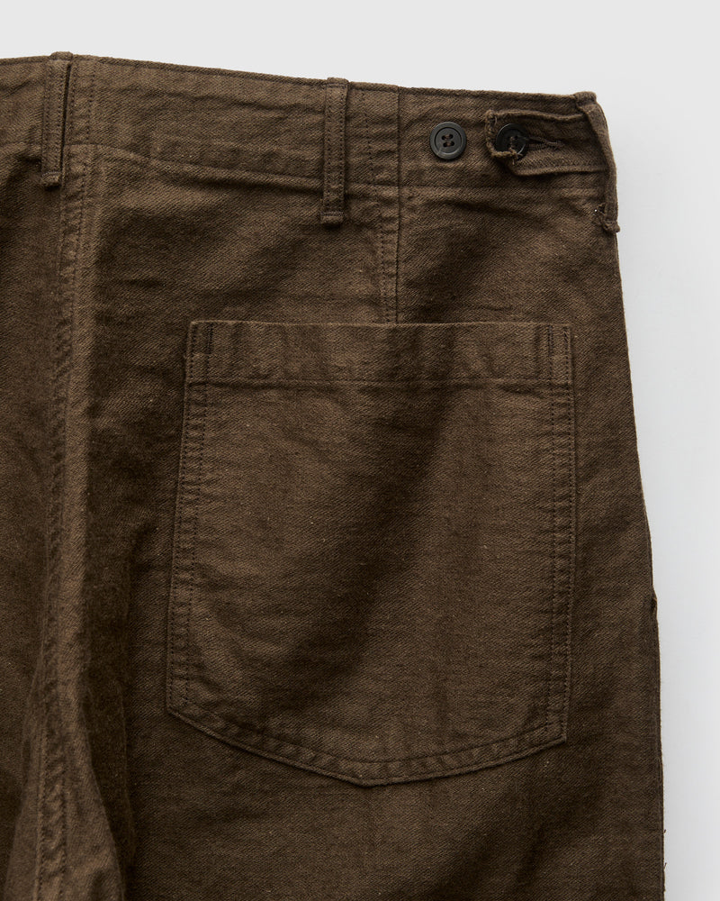 Linen Moleskin Straight Fatigue Pants in Coffee Brown