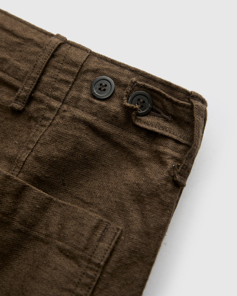 Linen Moleskin Straight Fatigue Pants in Coffee Brown