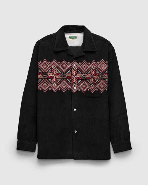 Embroidered Corduroy Overshirt in Black