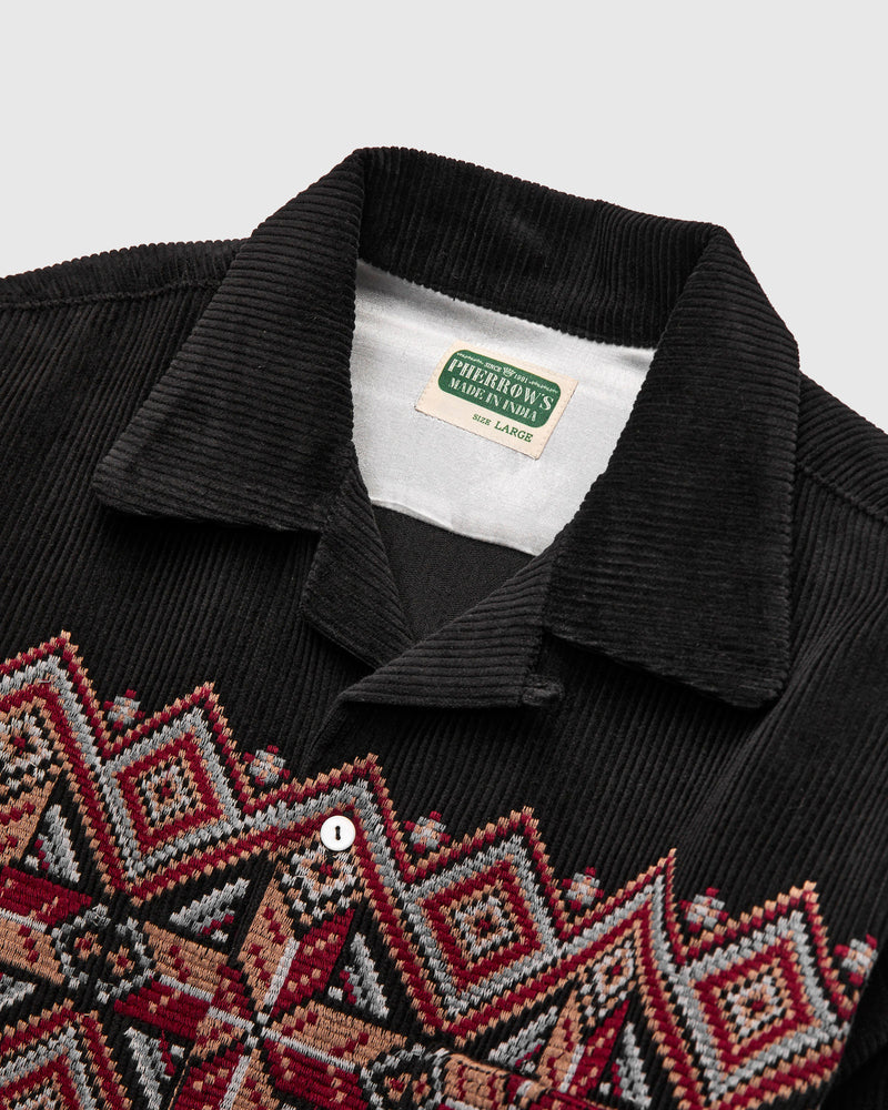 Embroidered Corduroy Overshirt in Black