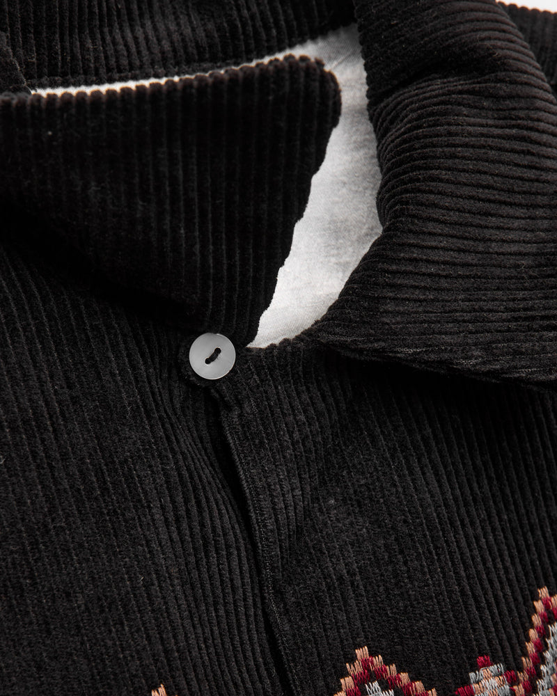 Embroidered Corduroy Overshirt in Black