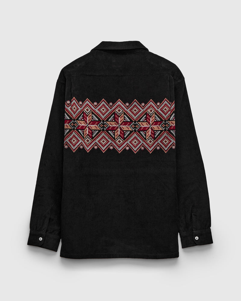 Embroidered Corduroy Overshirt in Black