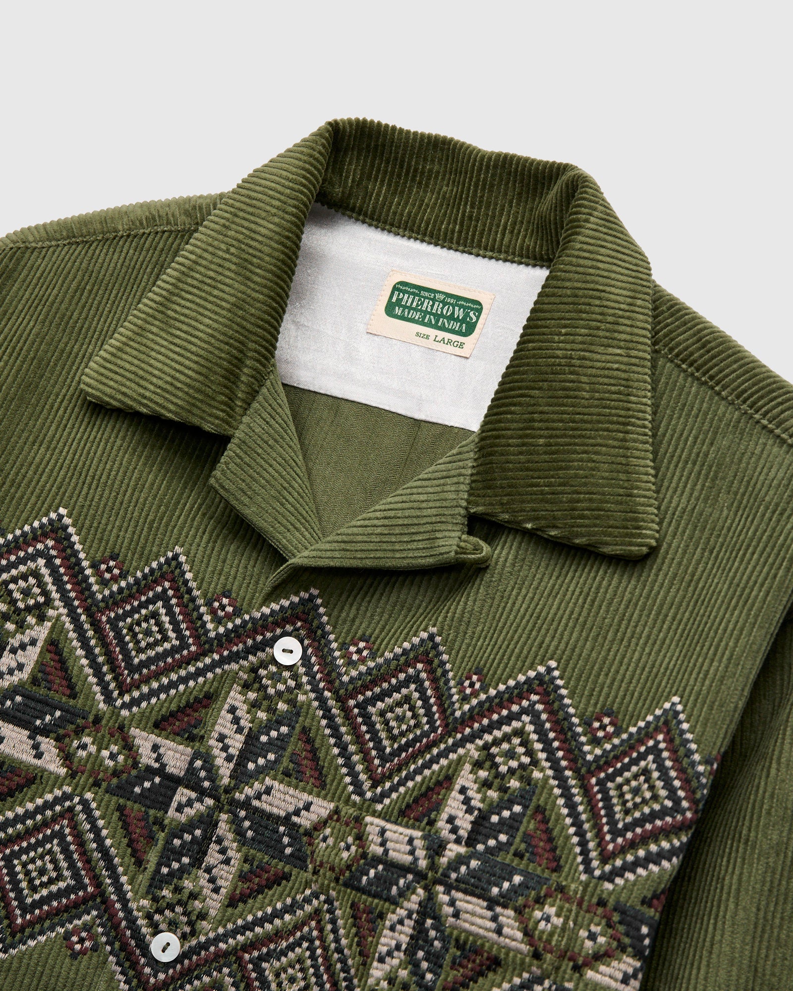 Embroidered Corduroy Overshirt in Olive – Blue Owl Workshop