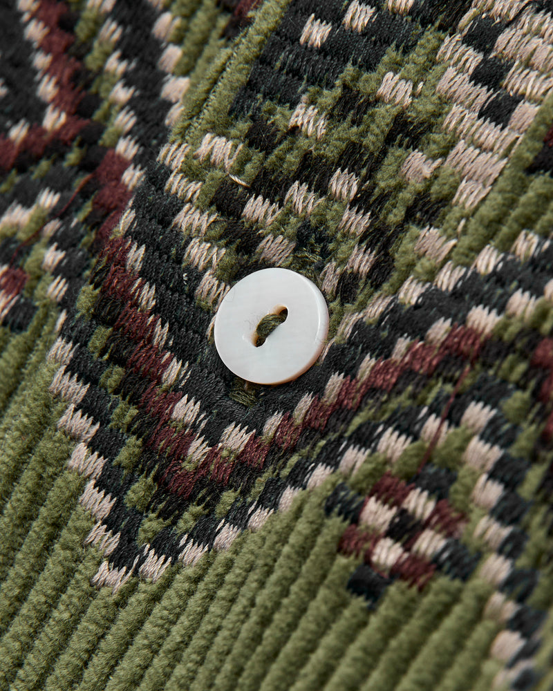 Embroidered Corduroy Overshirt in Olive