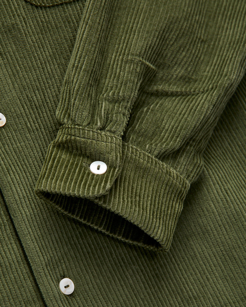 Embroidered Corduroy Overshirt in Olive