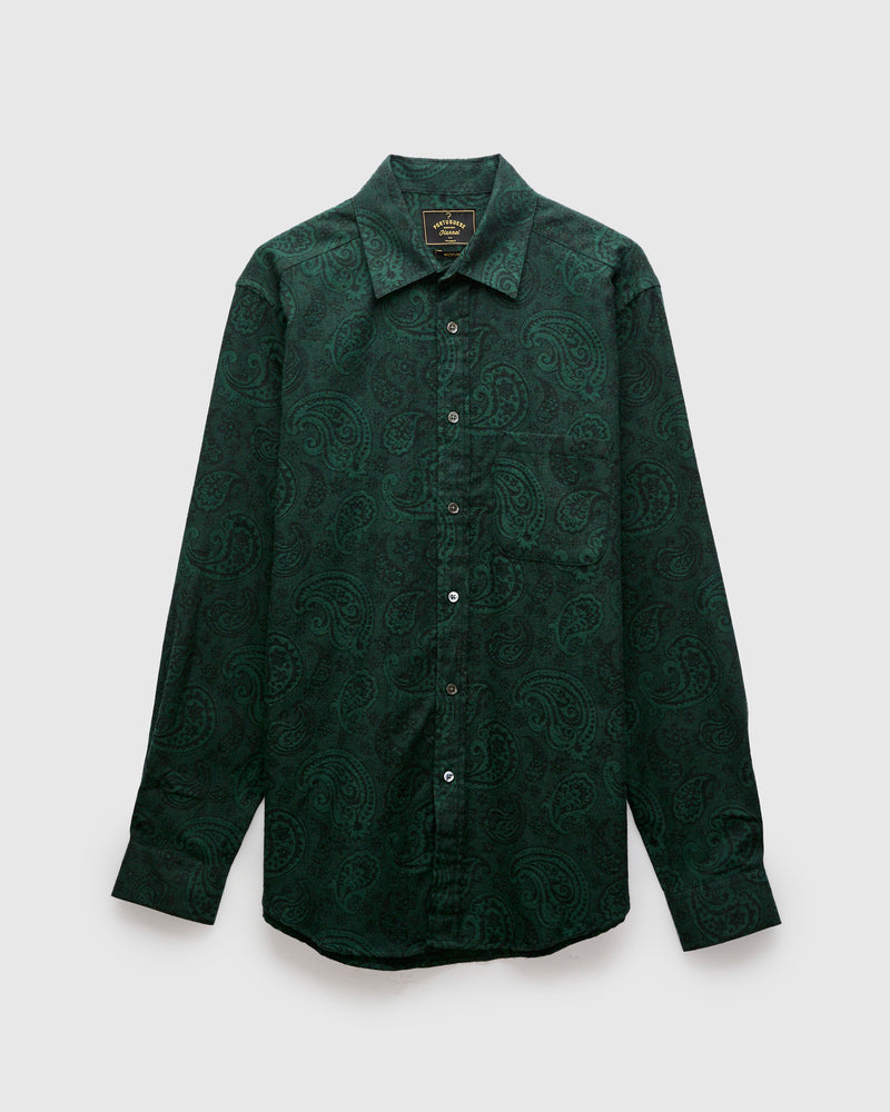 Paisley Jacquard Flannel Button-Up Shirt in Green