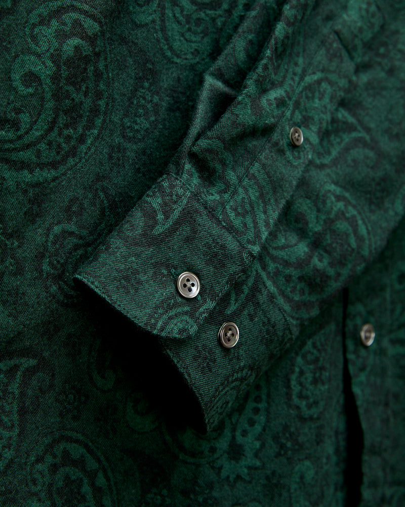 Paisley Jacquard Flannel Button-Up Shirt in Green
