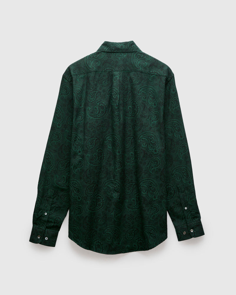 Paisley Jacquard Flannel Button-Up Shirt in Green