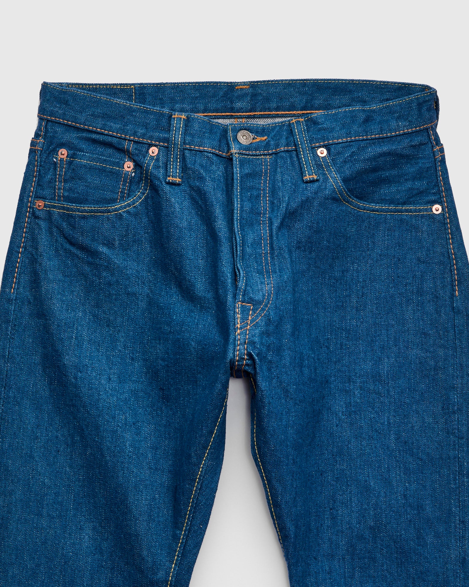 GRE-019 14oz Rinsed Selvedge Denim - Relaxed Tapered Fit – Blue