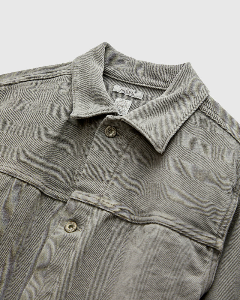 Herringbone Trucker Jacket in Sumi Ink