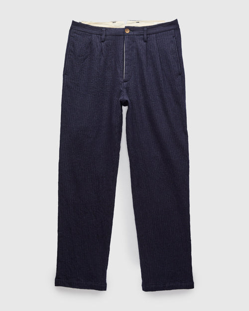 Cotton Wool 2Tuck Trousers in Navy Pinstripe