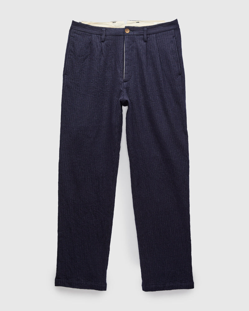 Cotton Wool 2Tuck Trousers in Navy Pinstripe