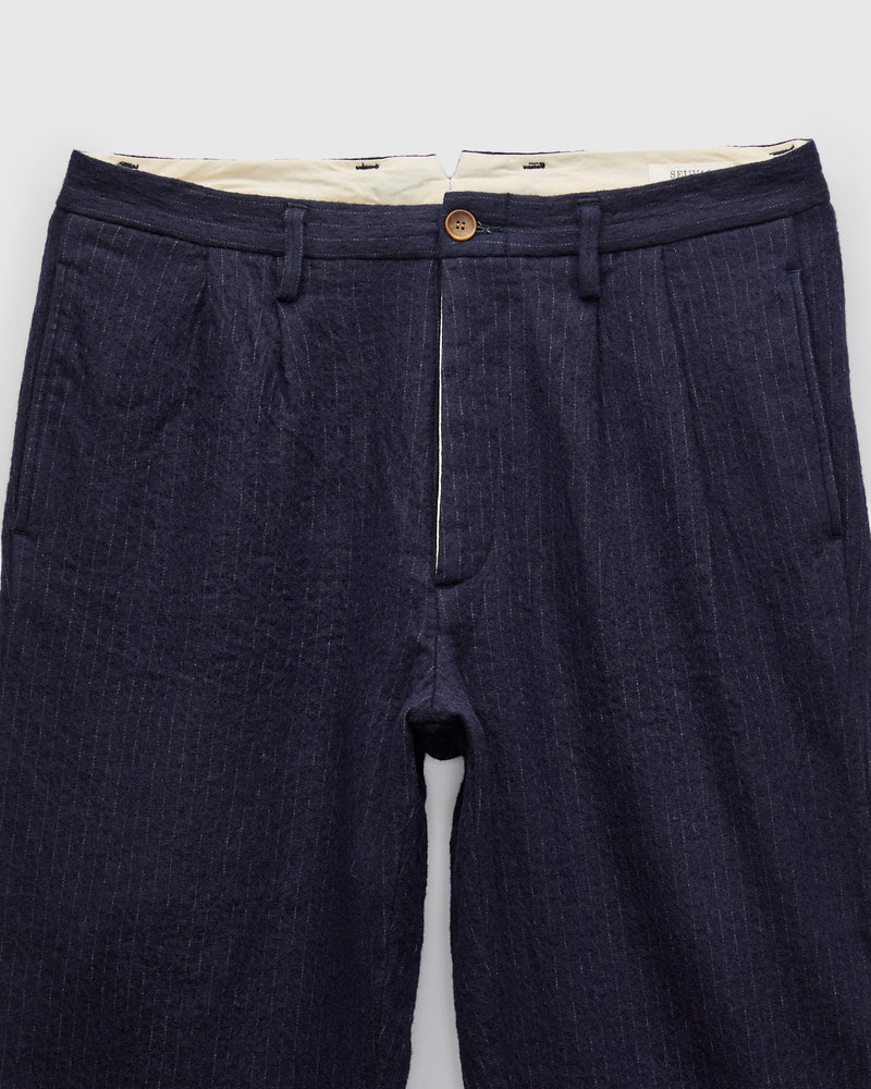 Cotton Wool 2Tuck Trousers in Navy Pinstripe