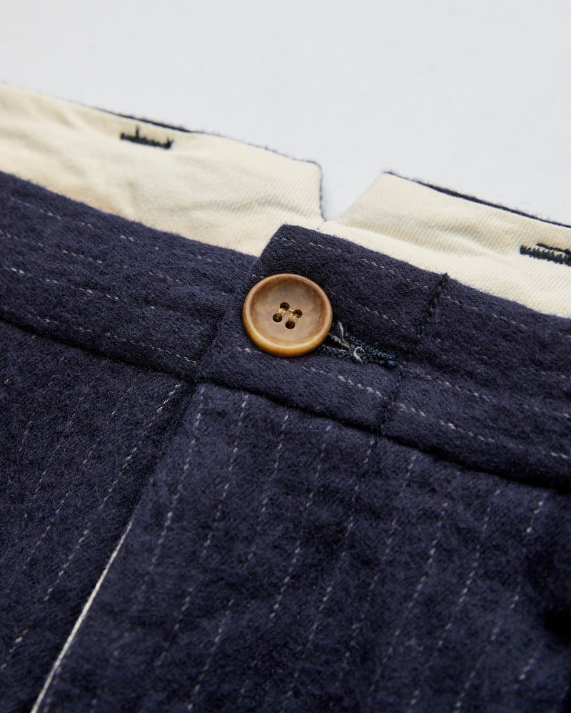 Cotton Wool 2Tuck Trousers in Navy Pinstripe