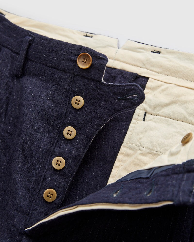 Cotton Wool 2Tuck Trousers in Navy Pinstripe