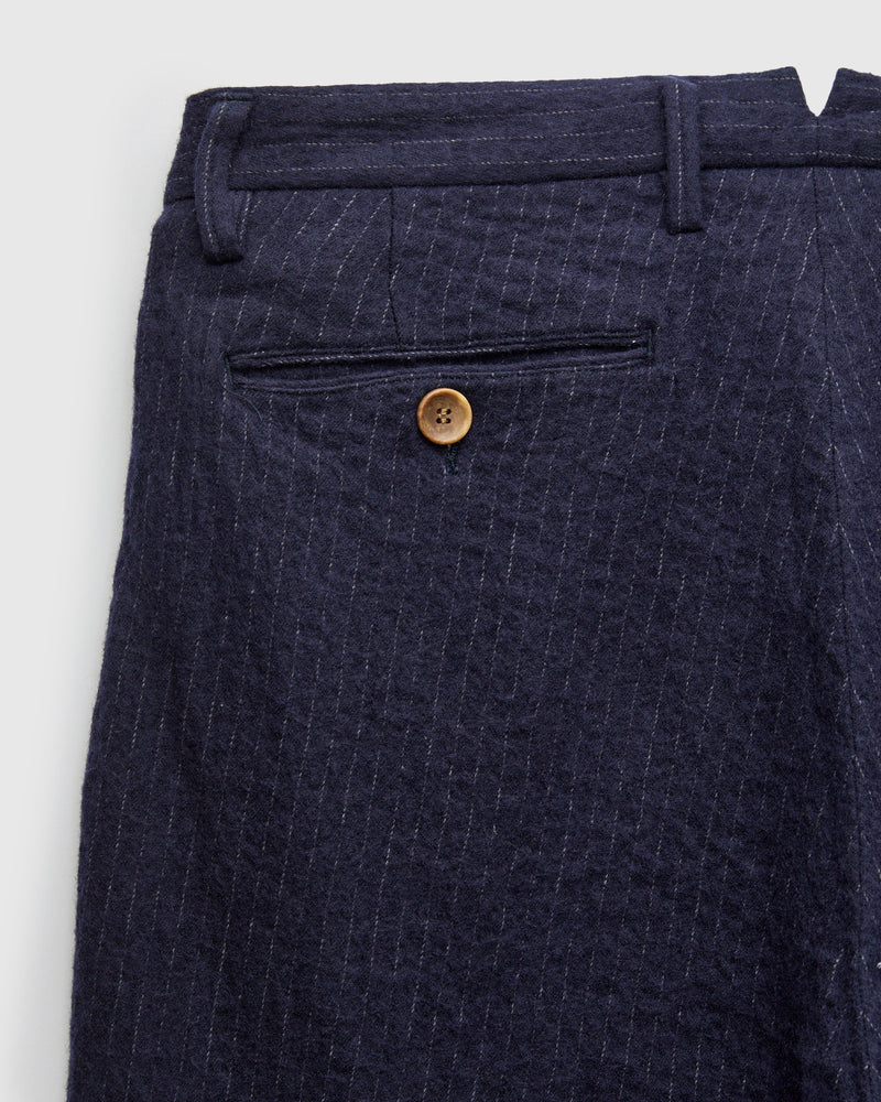 Cotton Wool 2Tuck Trousers in Navy Pinstripe