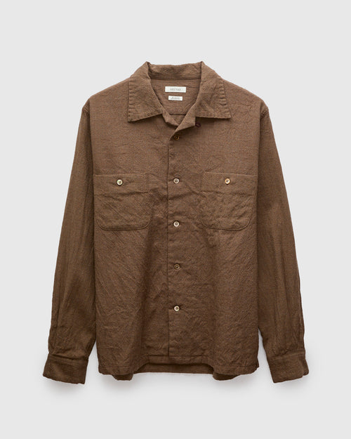 Highland Wool Open Collar Shirt in Brown