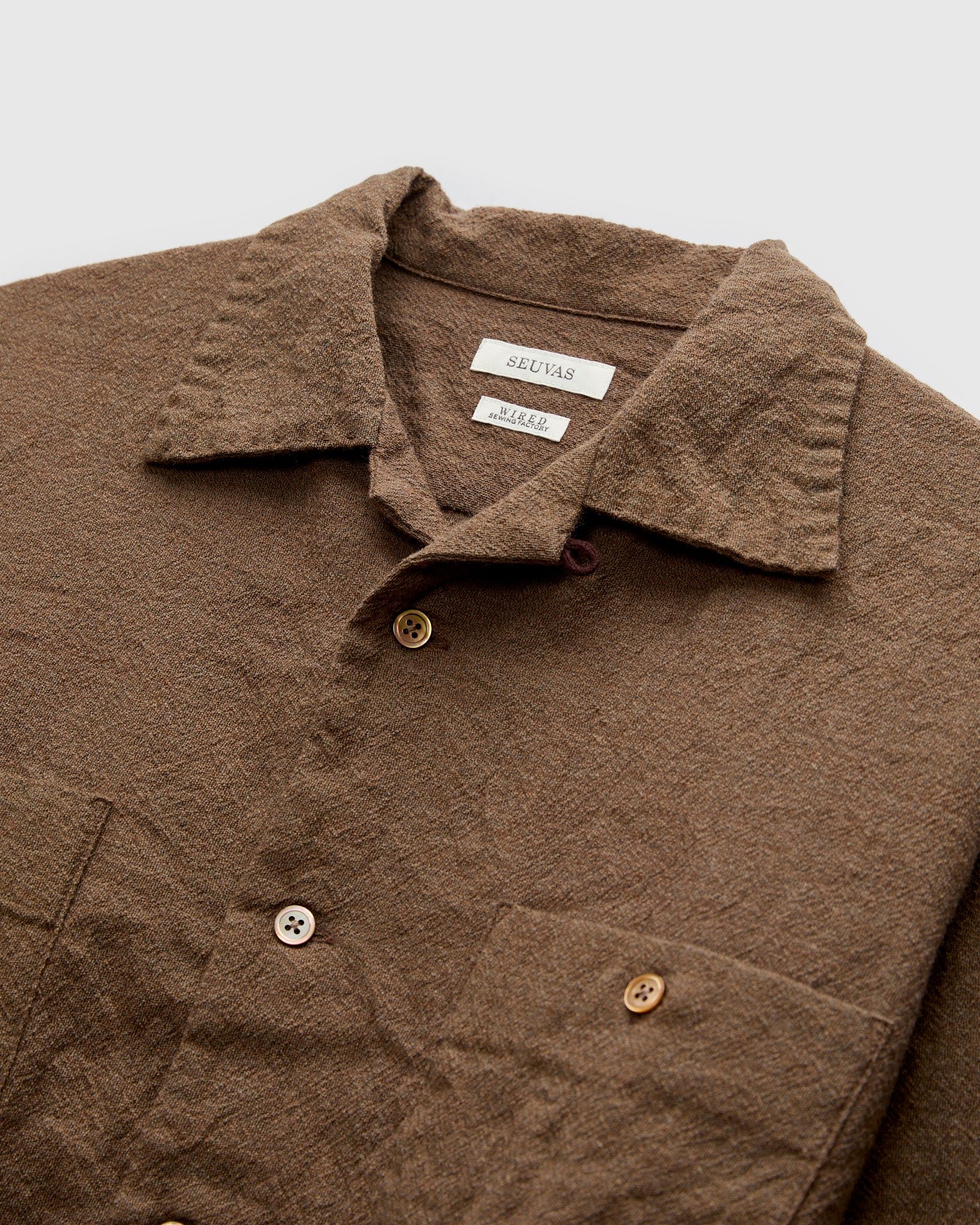 Highland Wool Open Collar Shirt in Brown – Blue Owl Workshop