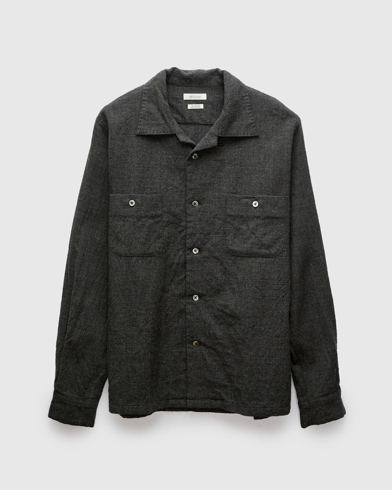 Highland Wool Open Collar Shirt in Charcoal
