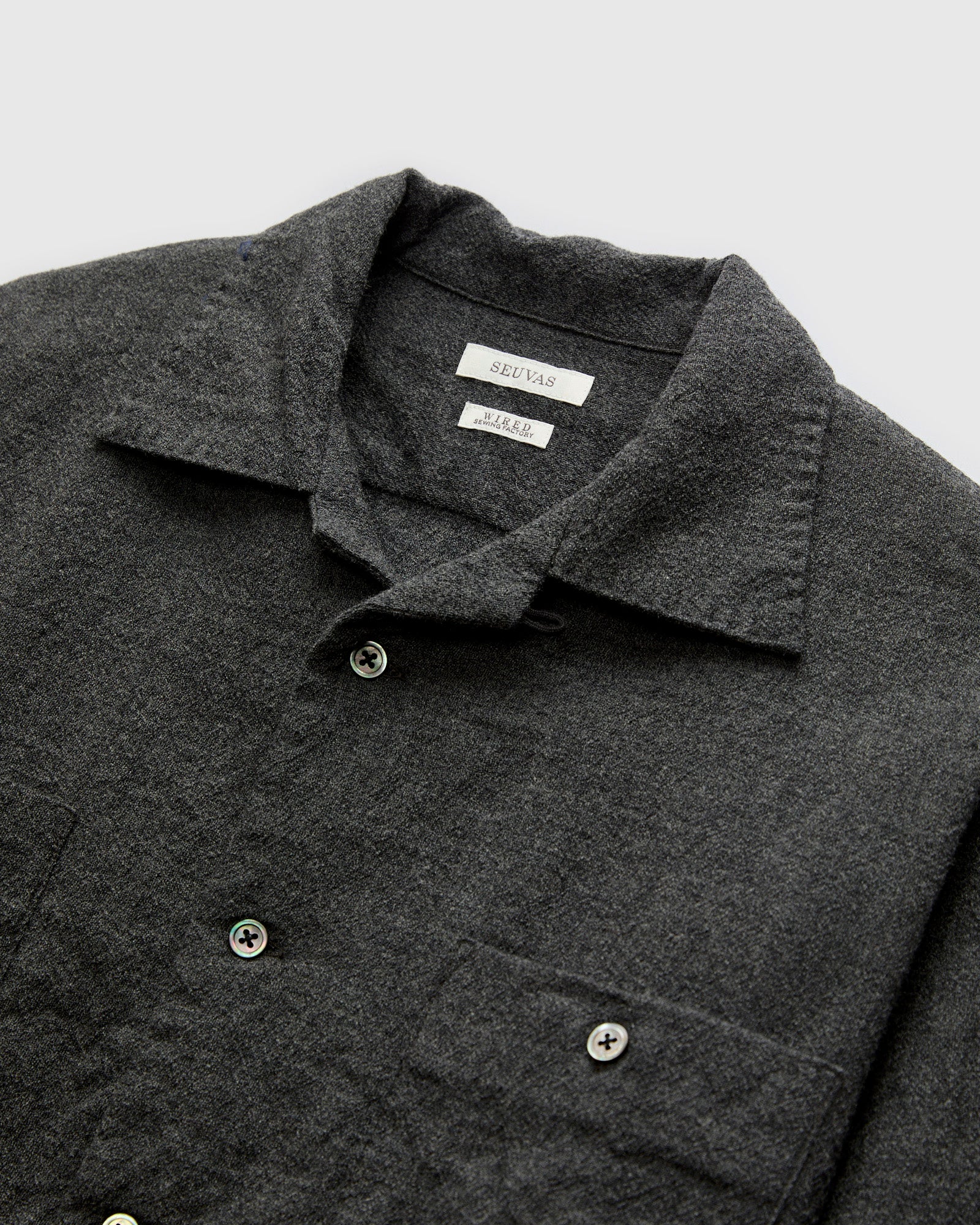 Highland Wool Open Collar Shirt in Charcoal – Blue Owl Workshop