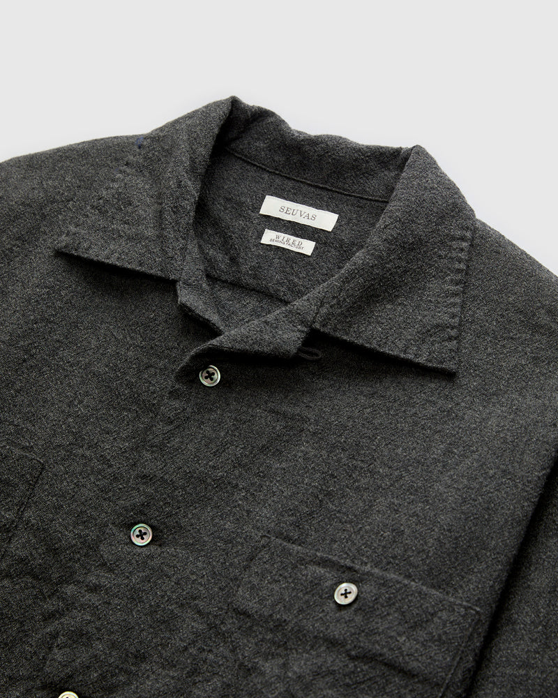 Highland Wool Open Collar Shirt in Charcoal