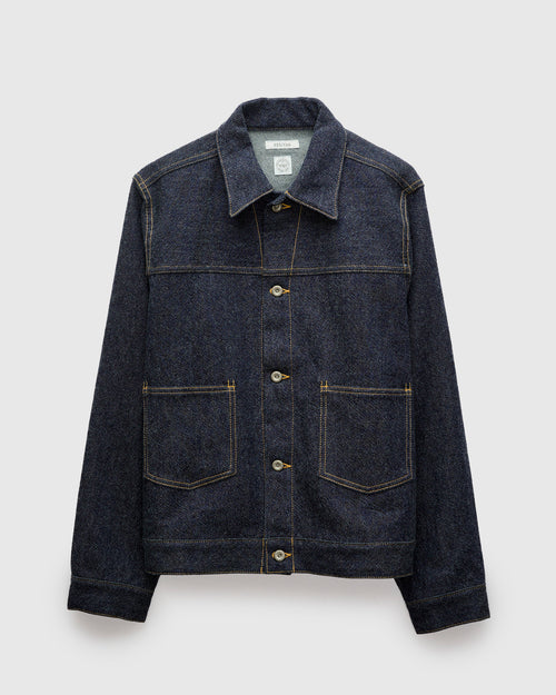Wool Denim Trucker Jacket in Indigo