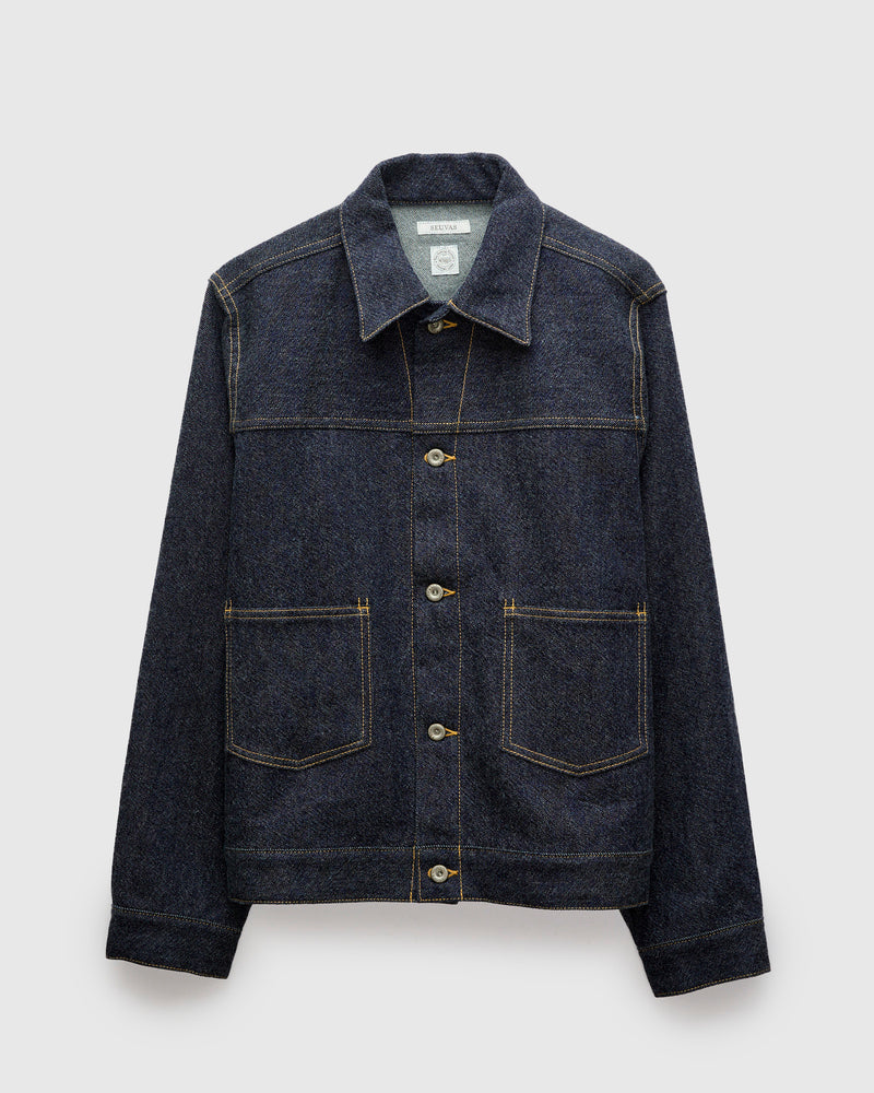 Wool Denim Trucker Jacket in Indigo