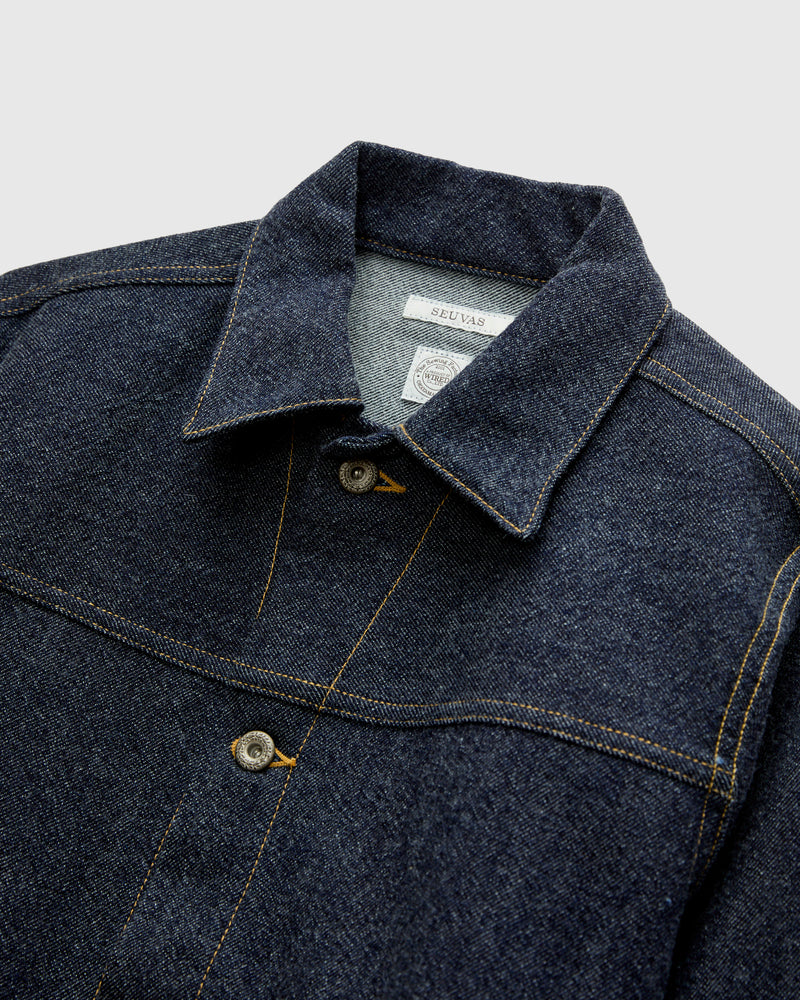 Wool Denim Trucker Jacket in Indigo