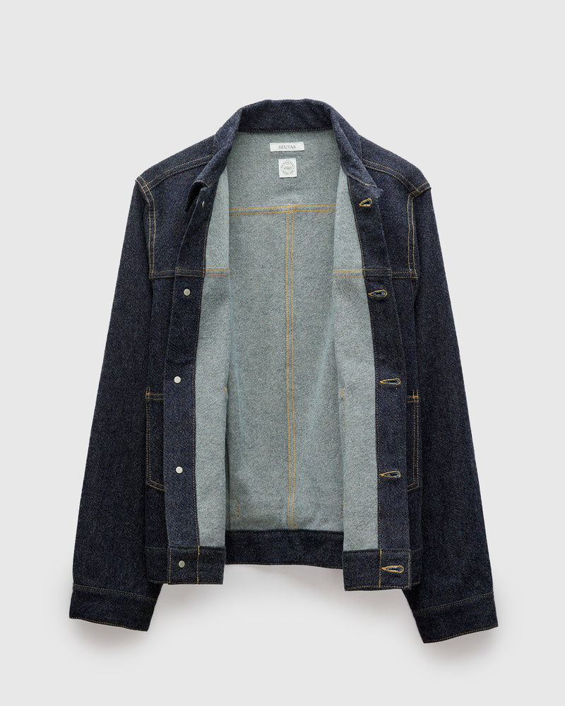 Wool Denim Trucker Jacket in Indigo