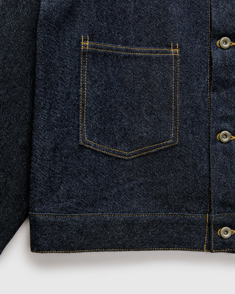 Wool Denim Trucker Jacket in Indigo