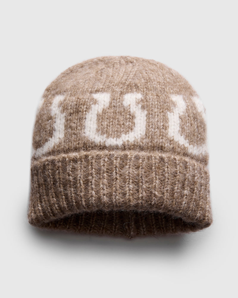 Alpaca Horseshoe Beanie in Dark Brown