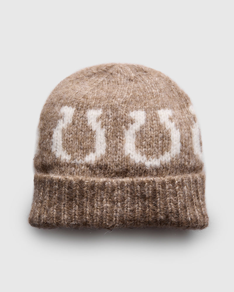 Alpaca Horseshoe Beanie in Dark Brown