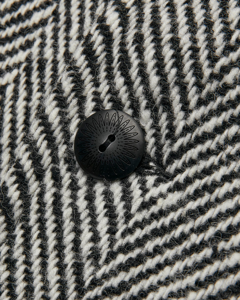 Raglan Wool Overcoat in Black/Cream Herringbone Tweed