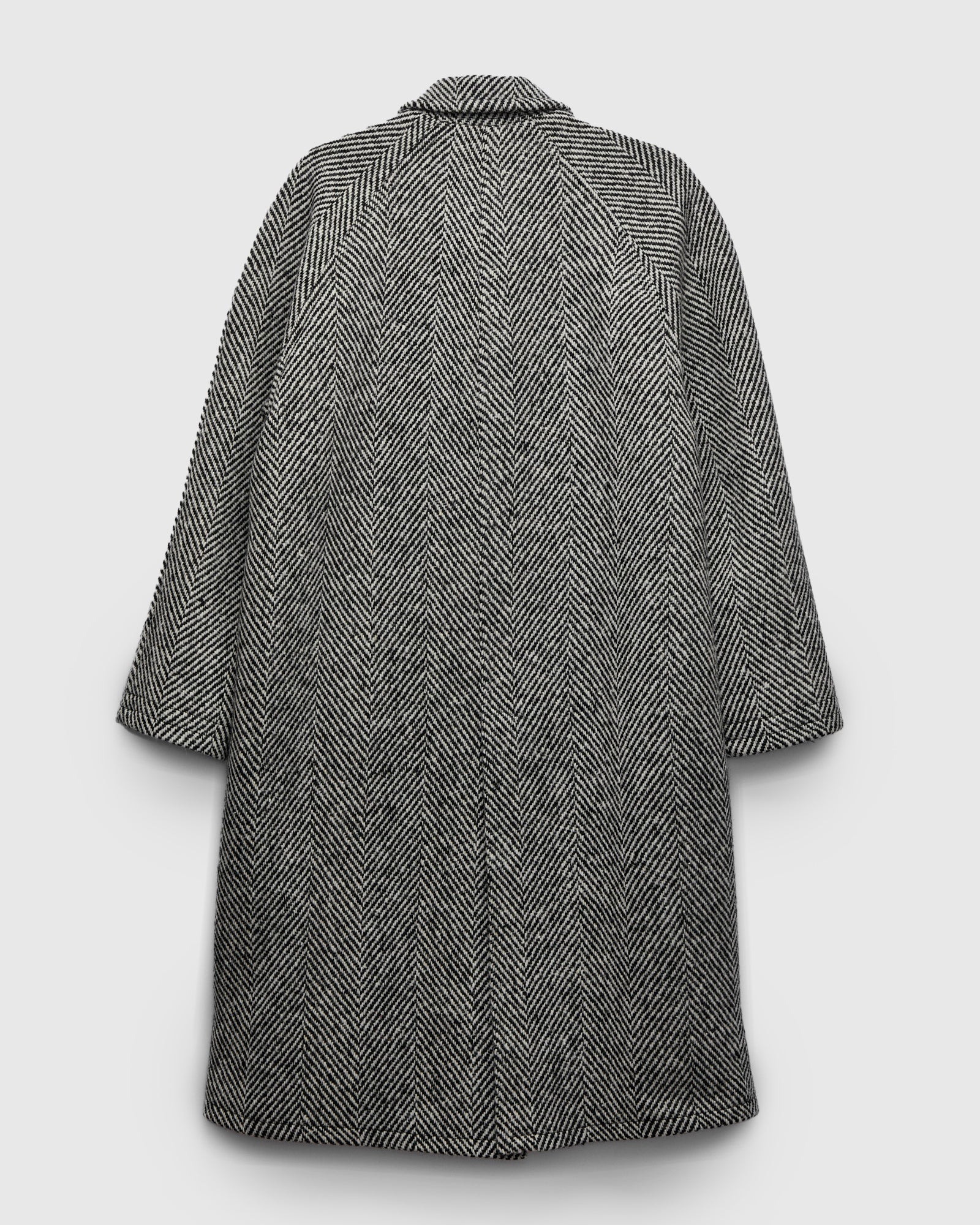 Raglan Wool Overcoat in Black/Cream Herringbone Tweed – Blue Owl