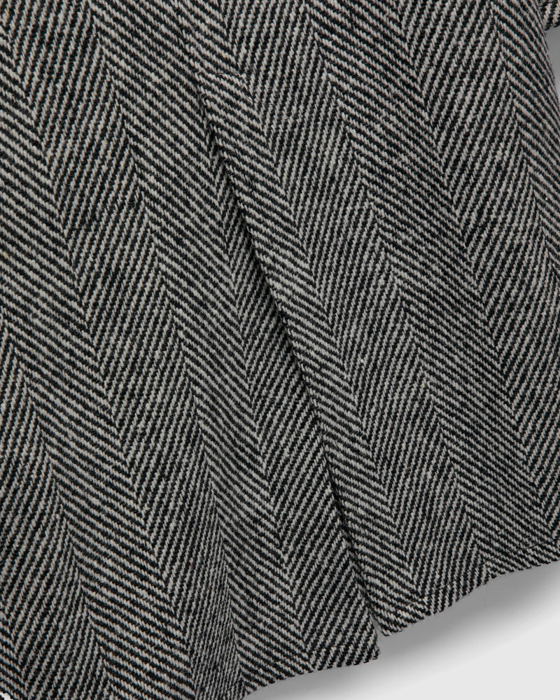 Raglan Wool Overcoat in Black/Cream Herringbone Tweed