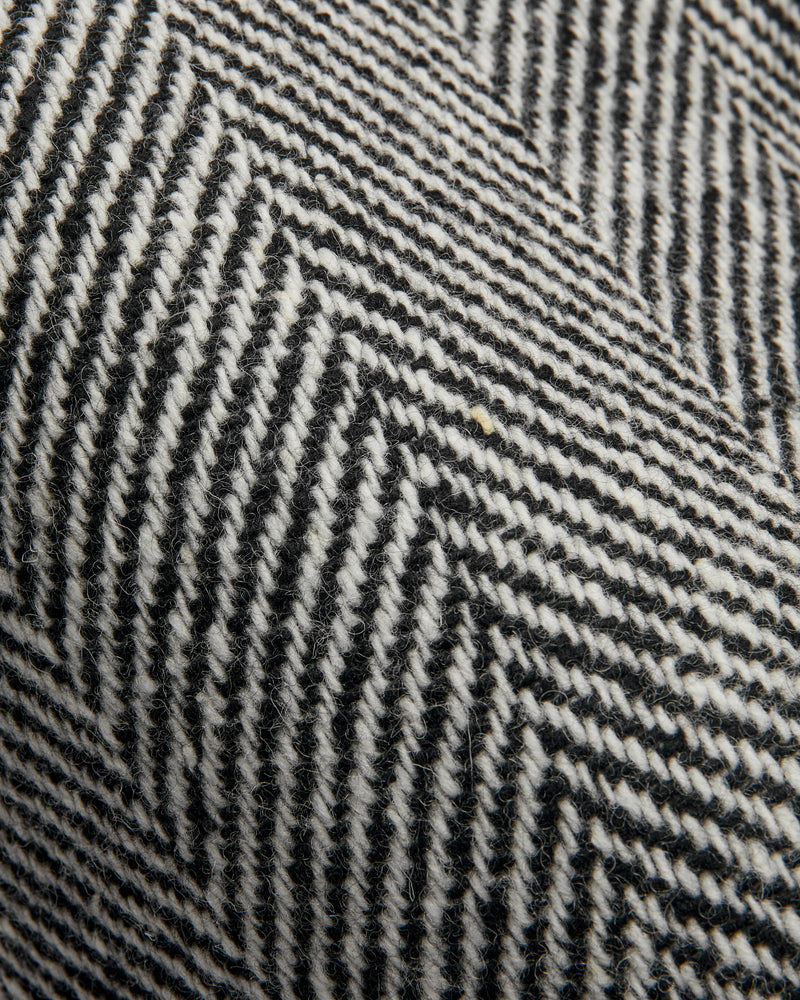 Raglan Wool Overcoat in Black/Cream Herringbone Tweed