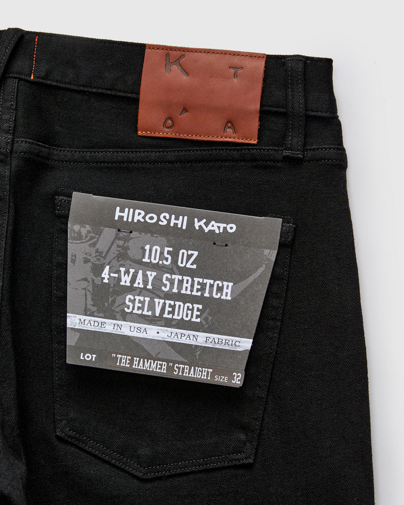 10.5oz Black Stretch Selvedge Denim - Hammer Straight
