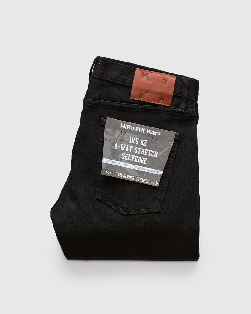 10.5oz Black Stretch Selvedge Denim - Hammer Straight